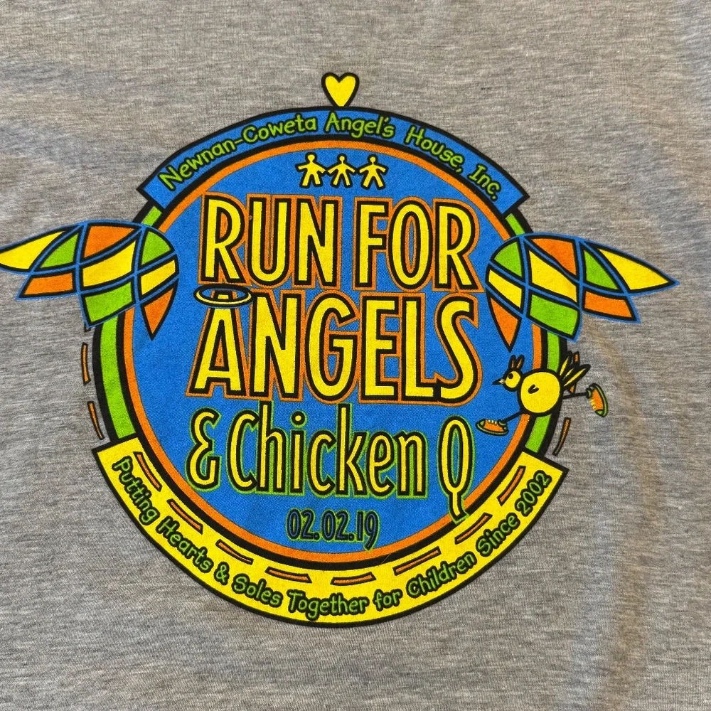 Run For Angels & Chicken Q 2/2/2019 Gray Long Sleeve Graphic Tee - Picture 12 of 12